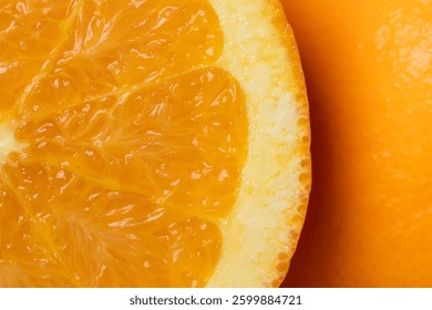 Close up of orange pulp texture. Top view
