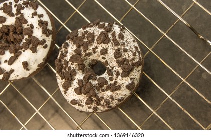 Close Up Of Oreo Donut On Metal Grid