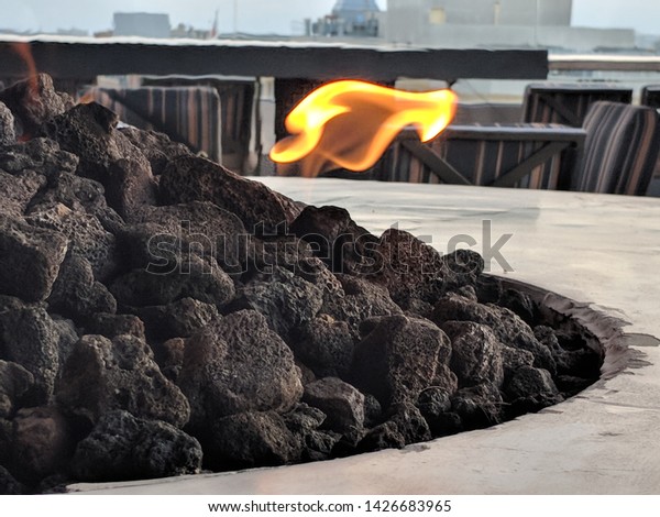 Close Outdoor Firepit On Rooftop Bar Miscellaneous Stock Image