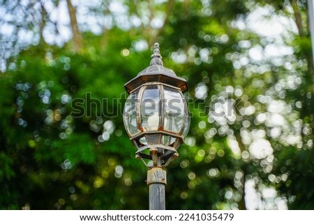 Close up of outdoor park lamp with classic style.