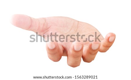 Close up outstretched hand with open palm isolated on white background. COPY SPACE.