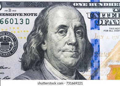 Close Overhead View Benjamin Franklin Face Stock Photo 731669221 ...