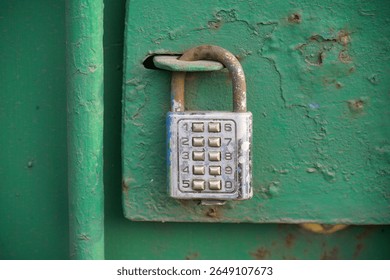 close up of padlock with numeric combination keys                                      