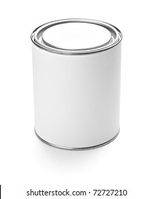 close up of paint container and brush  on white background with clipping path