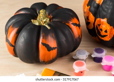 Close Up Of Painted Pumpkin For Halloween.