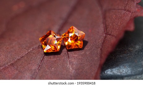 Close Up Pair Star Shaep Orange Gemstone, Orange Garnet Gemstone