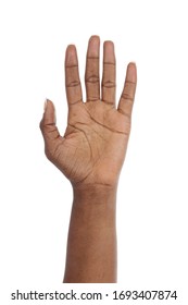 
Close Up Of The Palm Of A Hand Of A Young Black African Woman On Studio Isolated White Background