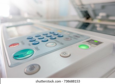Close up panel button of Photocopy machine blur background