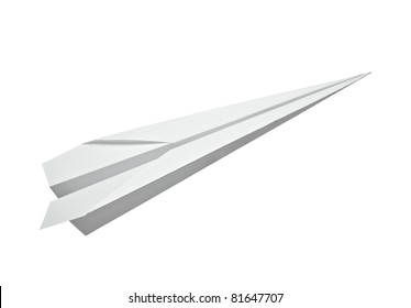 Close Up Of  A Paper Airplane On White Background With Clipping Path