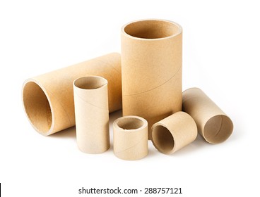 Close Up Paper Cores Isolated On White, Deep Focus Image