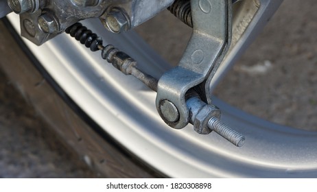 Close up part of the brake on an automatic motorcycle - Shutterstock ID 1820308898