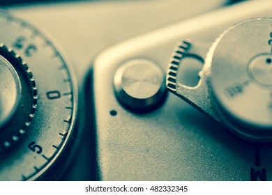 Close up of the part of old camera.