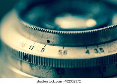 Close up of the part of old camera.