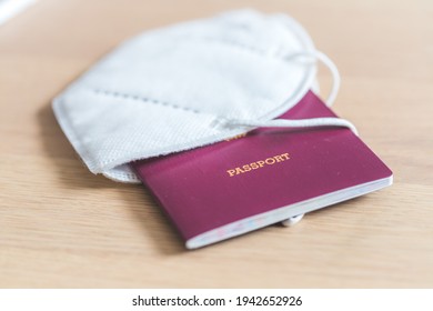 Close Up Of Passport For Travelling, Airport, “passport”, Ffp2 Protection Mask