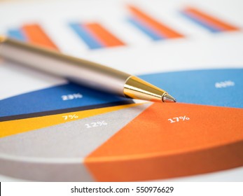 Close Pen On Business Pie Charts And  Graph (Selective Focus)