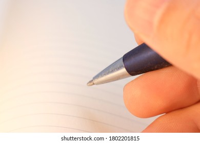 Close up pen on table background and office supplies space for text