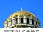 Close up photo of the beautiful dome of Saint Alexandar Nevski Cathedral in the center of Sofia, built in 1882. This is the Orthodox Church which is the main icon of Sofia.