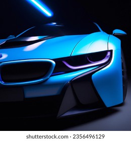 Close up photo of bmw i8 miami blue modification , sports look