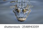 close up photo of a crocodile looking forward from the water