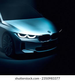 Close up photo of future electric car 4 door sedan