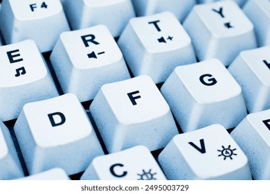 Close up photo of keyboard keys. Macro photo computer keyboard with white color.