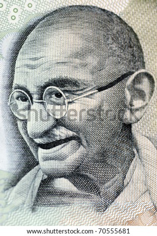 Close up photo  of Mahatma Gandhi father of Indian nation