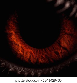 Close up photo of red dragon eye in darkness