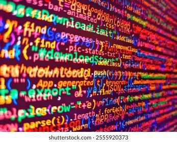 Close up photo of a sequined dress texture. Pixelated data stream on digital interface with binary code, encryption concept, and glowing dots. Creative red news background. Code background.