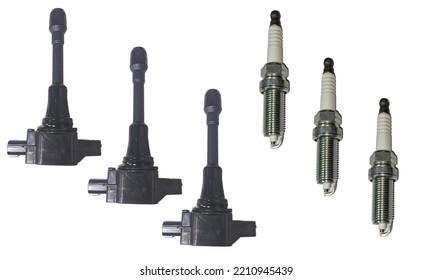 close up photo of spare parts for ignition coils and spark plugs for gasoline fueled cars that have implemented an electric fuel injector system