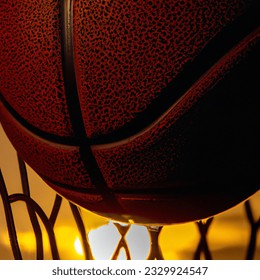 Close up photo of sunset and basketball