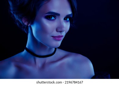 Close Up Photo Of Vamp Lady Medieval Woman Character Masquerade Theme Isolated On Ultra Color Background