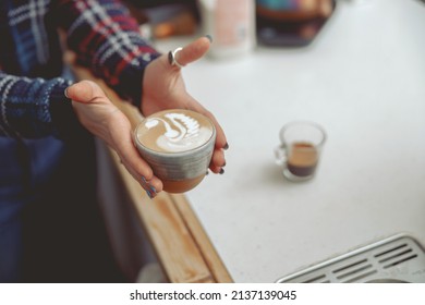 Close Up Photo Of Woman Hands Holding Cup Of Cappuccino