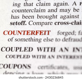 close up photo of the word counterfeit