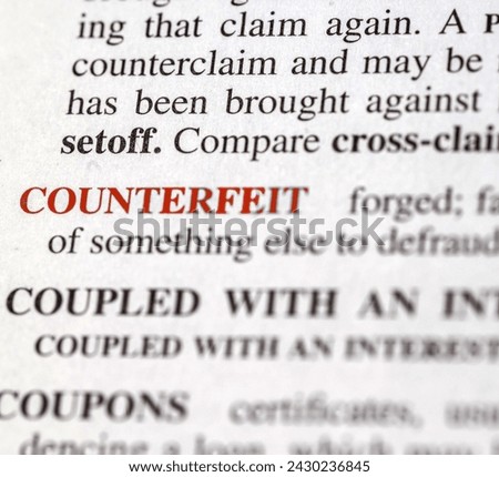 close up photo of the word counterfeit