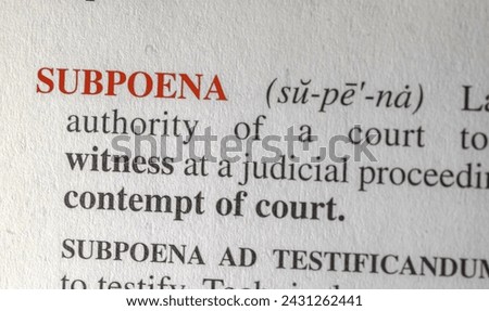 close up photo of the word subpoena