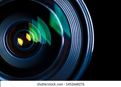 Close Up of a Photographic Lens on Black Background