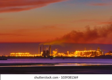 Close Up Picture During The Sunset Of Gove Aluminium Refinery Taking From Crocodile Beach Northern Territory, Queensland, Australia 