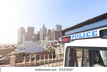 Close up picture of police vehicle lights in Manhattan, New York City, USA. - Powered by Shutterstock