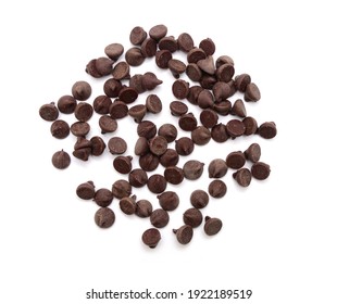 Close up pile of chocolate morsels on white background - Shutterstock ID 1922189519