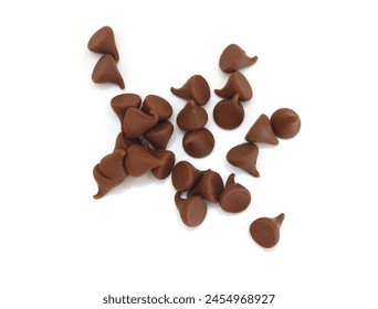 Close up pile of chocolate morsels on white background - Powered by Shutterstock