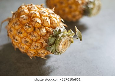 Close up Pineapple on gray background, selective focus
