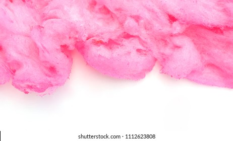 Close Up Of Pink Cotton Candy On A White Background.