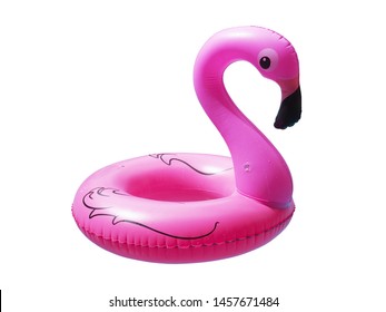 Close up pink flamingo for swimming pool isolated on white background.