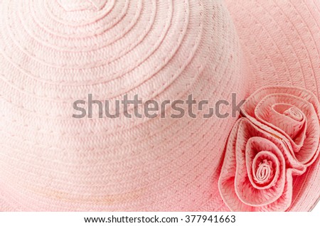 Close up pink hat woman isolated on white background.