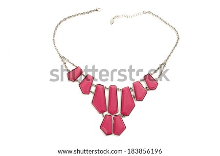 Close up with a pink necklace isolated