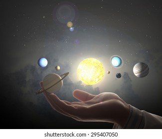 Close Human Hand Planet Sun System Stock Photo (Edit Now) 260025944