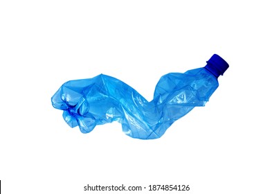 Close up of a plastic bottle isolated on white background. Recycling concept. Used plastic bottle crushed and crumpled against on the white background. Ocean pollution, save the earth concept. 