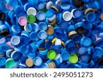 close up plastic bottles caps for recycling to conserve the environment, recycling, reuse, garbage disposal, save the world concpet