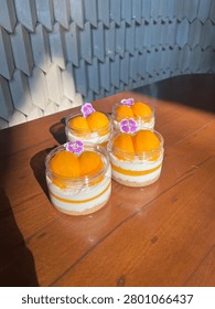 Close up plastic can of Thai Plango (Sweet yellow Marian plum) cheese pie