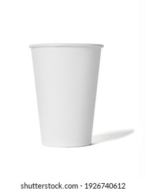close up of a plastic or paper coffee cup for coffee to go on white background